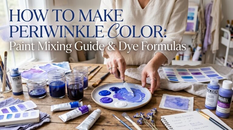 Periwinkle color paint mixing guide showing blue and purple paint blends with swatches