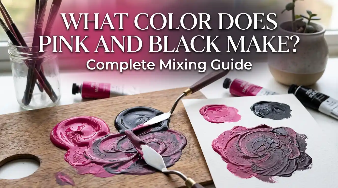 Pink and black color mixing chart showing the shades created by combining pink and black paint.