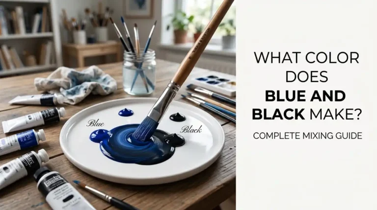 Blue and black paint mixed together creating deep dark blue shades in a color mixing guide