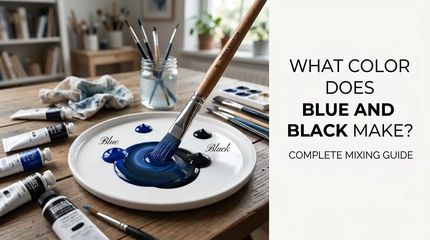 Blue and black paint mixed together creating deep dark blue shades in a color mixing guide