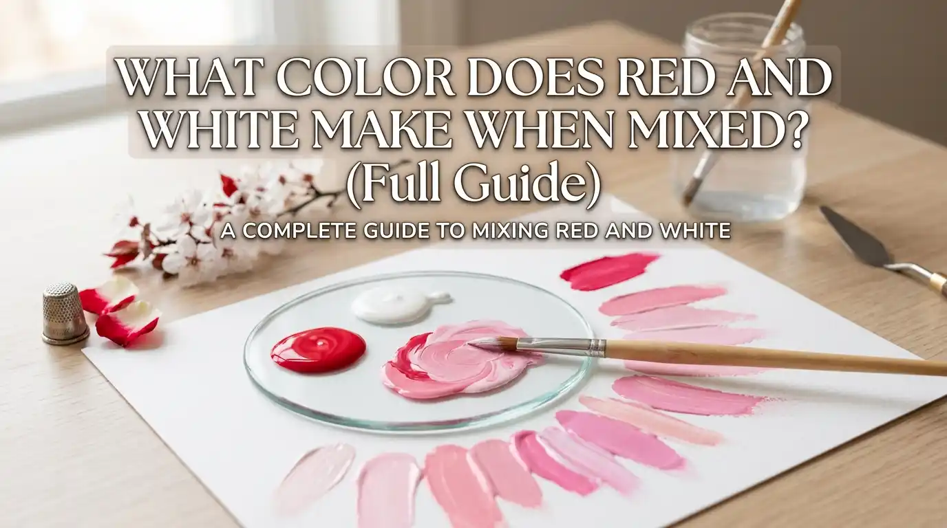 Red and white mixed together creating different shades of pink with a color mixing guide