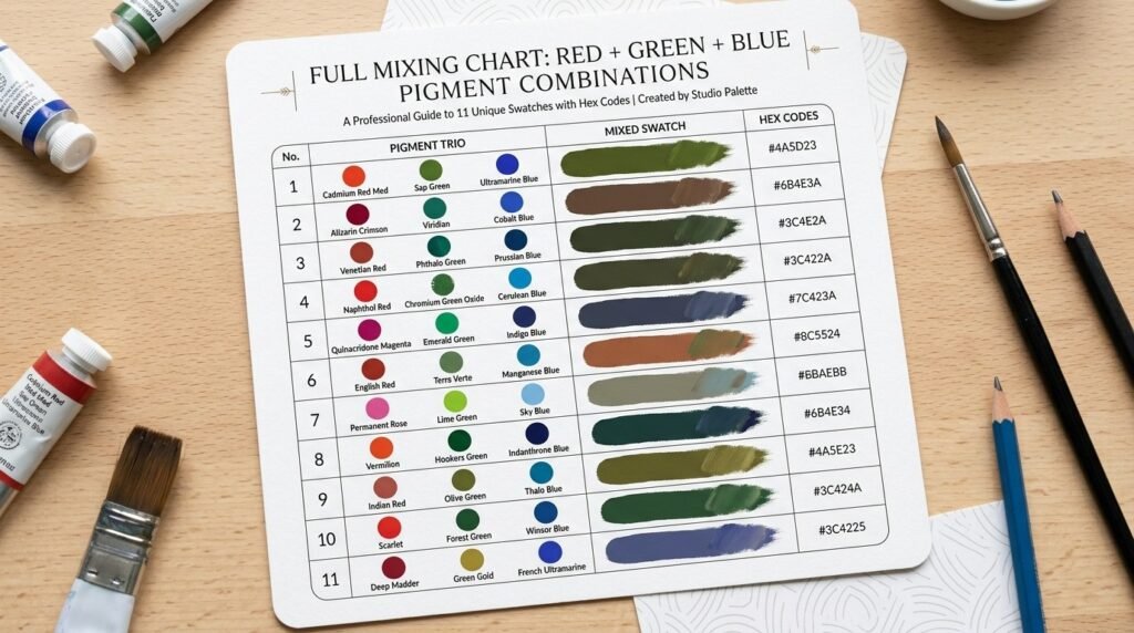 Full Mixing Chart: Red + Green + Blue Pigment Combinations