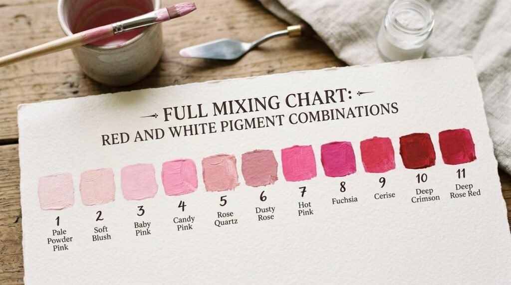 Full Mixing Chart: Red and White Pigment Combinations