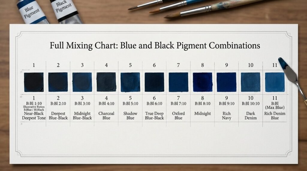 Full Mixing Chart: Blue and Black Pigment Combinations