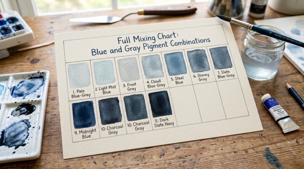 Full Mixing Chart: Blue and Gray Pigment Combinations