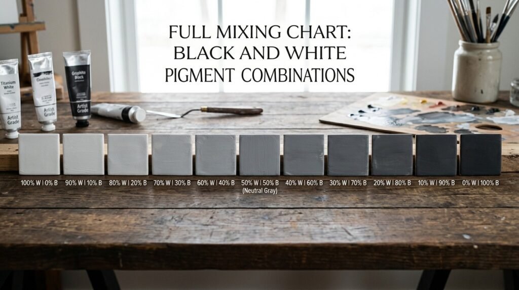 Full Mixing Chart: Black and White Pigment Combinations