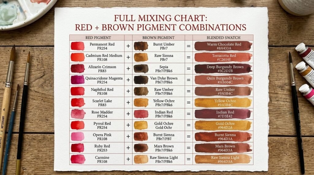 Full Mixing Chart: Red + Brown Pigment Combinations