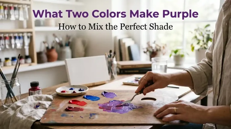 What two colors make purple paint mixing guide showing red and blue color combinations
