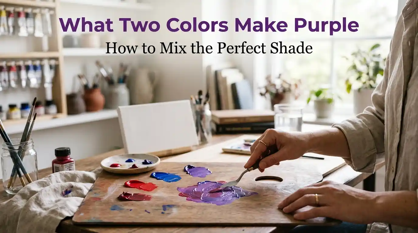 What two colors make purple paint mixing guide showing red and blue color combinations