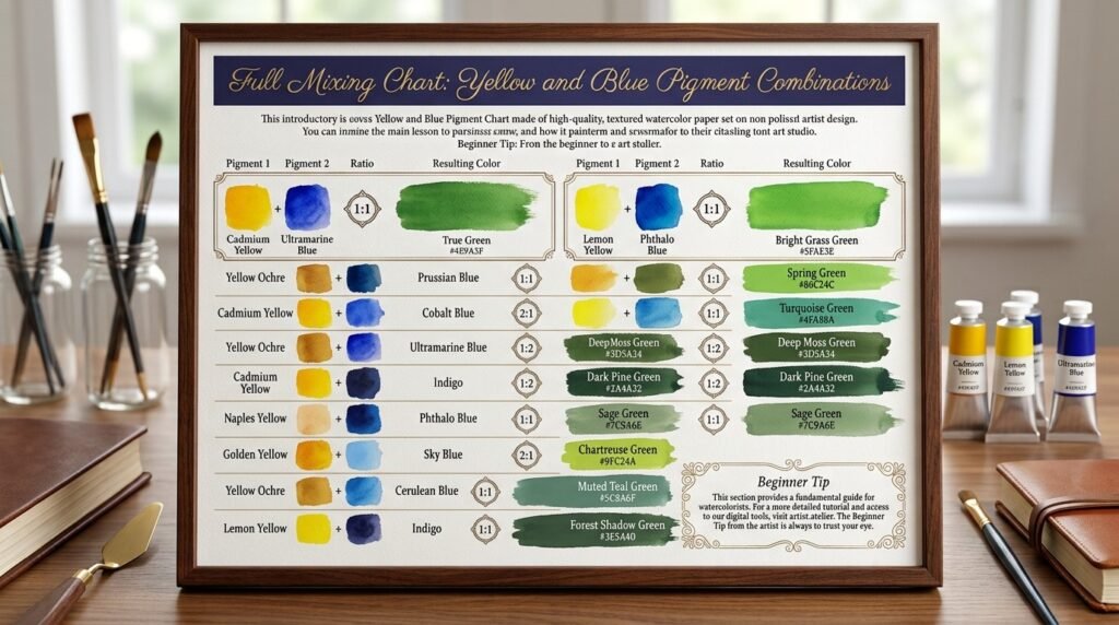 Full Mixing Chart: Yellow and Blue Pigment Combinations