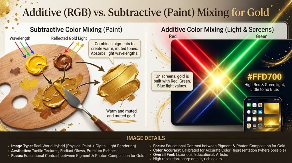 Additive (RGB) vs. Subtractive (Paint) Mixing for Gold