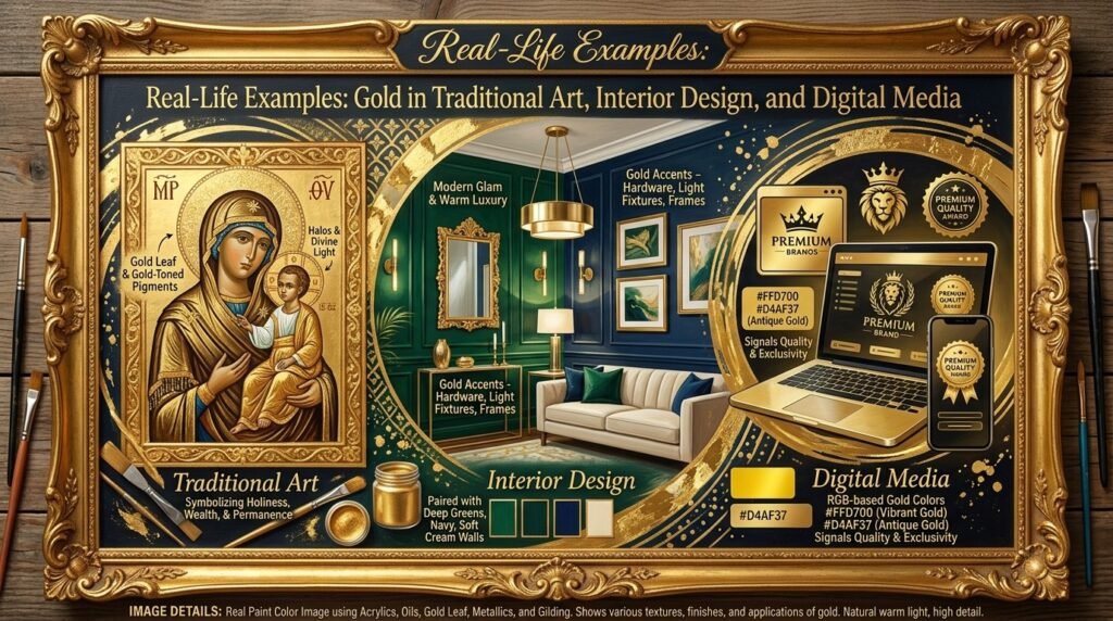 Real-Life Examples: Gold in Traditional Art, Interior Design, and Digital Media