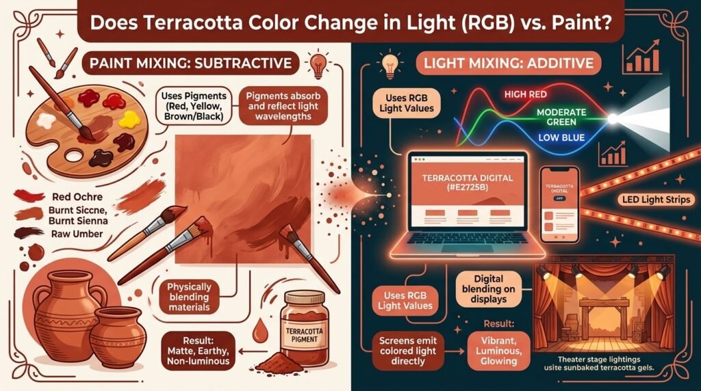 Does Terracotta Color Change in Light (RGB) vs. Paint?