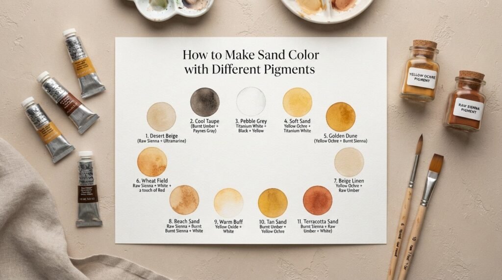 Full Color Mixing Chart: How to Make Sand Color with Different Pigments