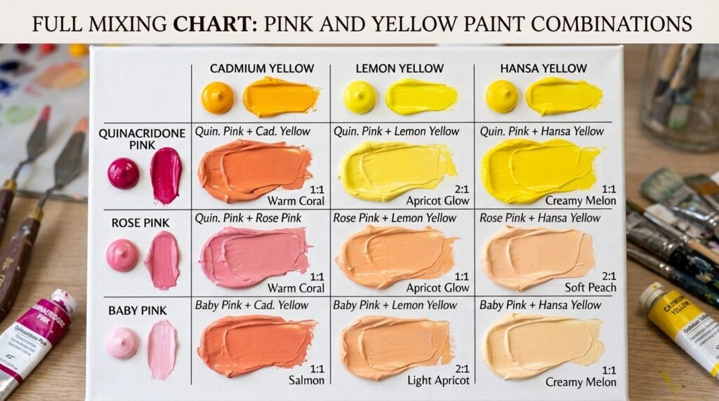 Full Mixing Chart: Pink and Yellow Paint Combinations