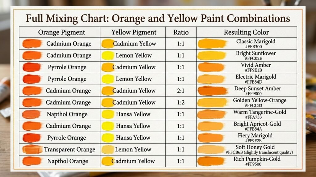 Full Mixing Chart: Orange and Yellow Paint Combinations