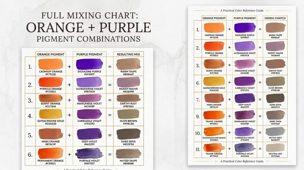 Full Mixing Chart: Orange + Purple Pigment Combinations