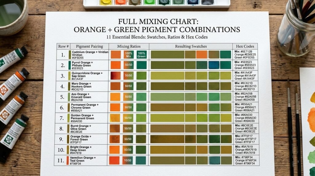 Full Mixing Chart: Orange + Green Pigment Combinations
