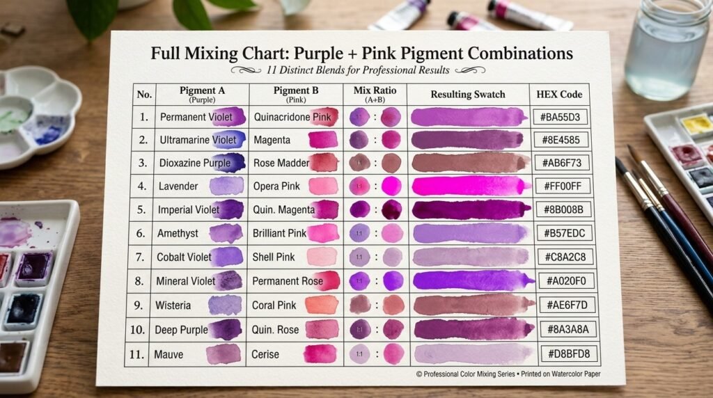 Full Mixing Chart: Purple + Pink Pigment Combinations