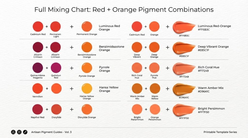 Full Mixing Chart: Red + Orange Pigment Combinations