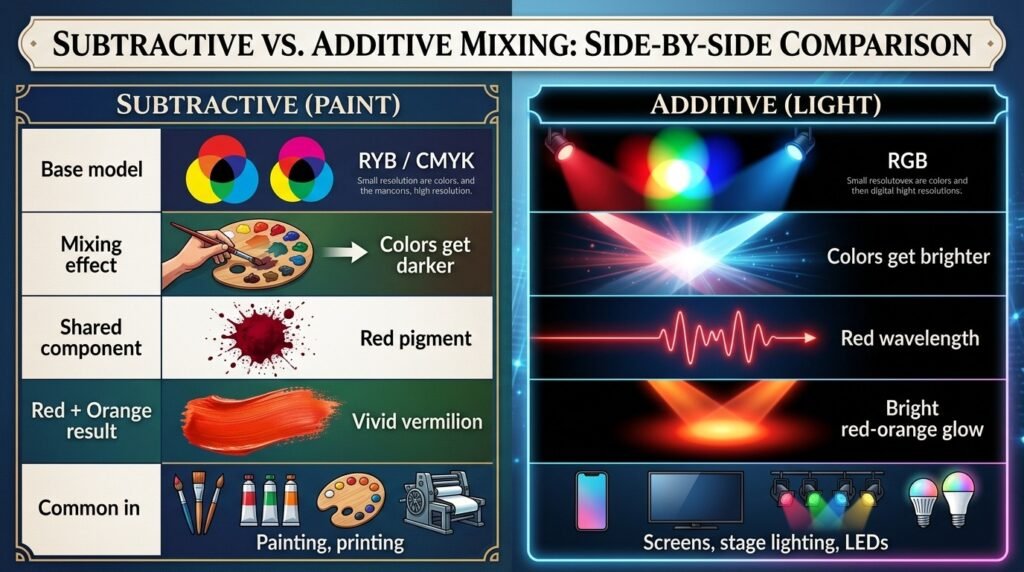 Subtractive vs. Additive Mixing: Side-by-Side Comparison