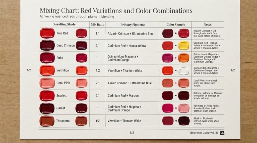 Mixing Chart: Red Variations and Color Combinations