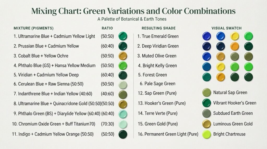 Mixing Chart: Green Variations and Color Combinations