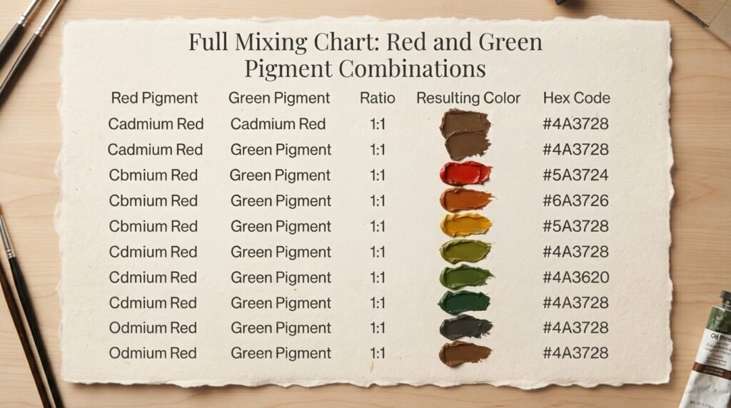 Full Mixing Chart: Red and Green Pigment Combinations