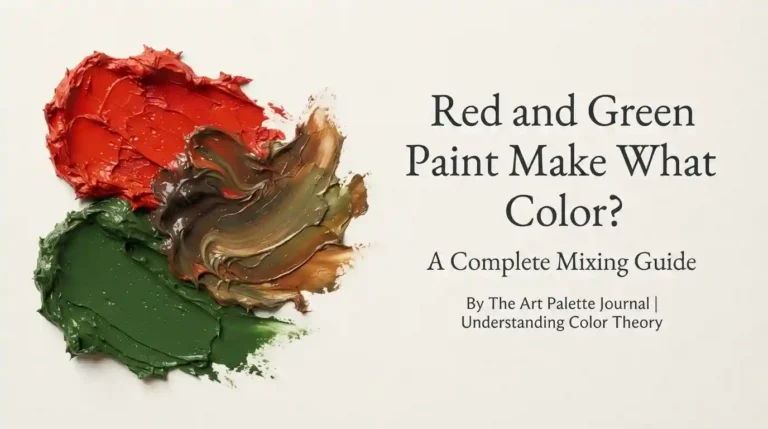 Artist mixing red and green paint on a palette