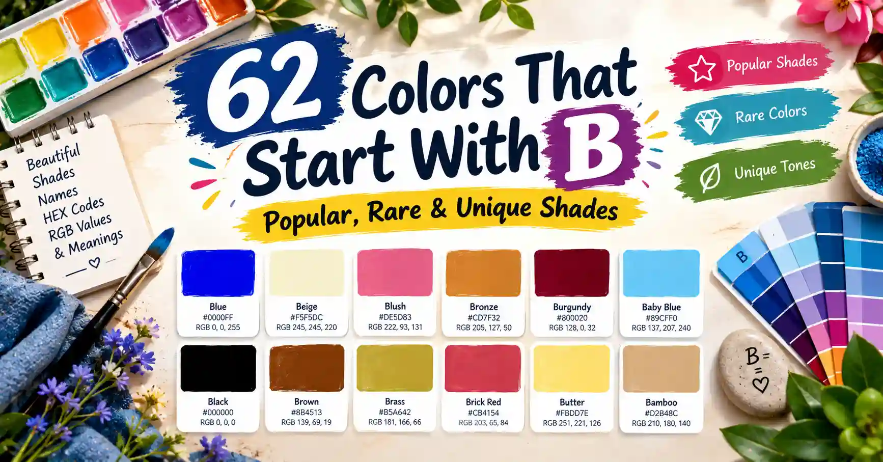 62 colors that start with B including popular, rare, and unique shades
